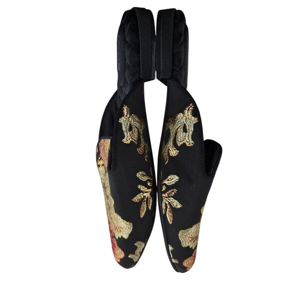 Birdies Flats Womens 8 Phoebe Floral Jacquard Mules Asian Black Gold Retro Glam - Picture 6 of 9